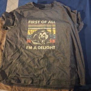 SHEIN Gray Graphic Tee with Raccoon Print